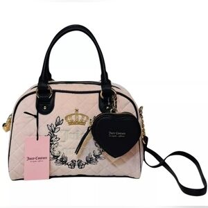 Juicy Couture Royal Moment Bowler Bag Pink Clay Chocolate Quilted Shoulder NWT
